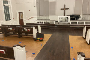 Pews removed from sanctuary